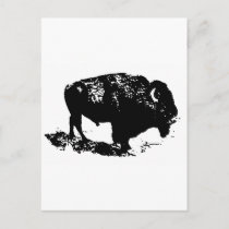 Pop Art Black White Buffalo Bison Silhouette Postcard