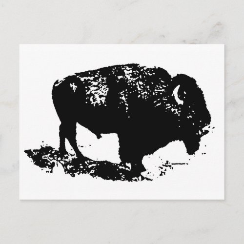 Pop Art Black White Buffalo Bison Silhouette Postcard