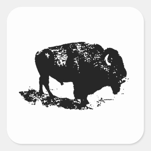 Pop Art Black White Buffalo Bison Silhouette Square Sticker