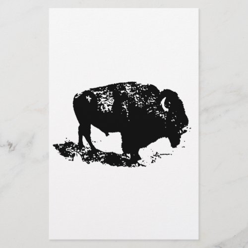 Pop Art Black White Buffalo Bison Silhouette Stationery