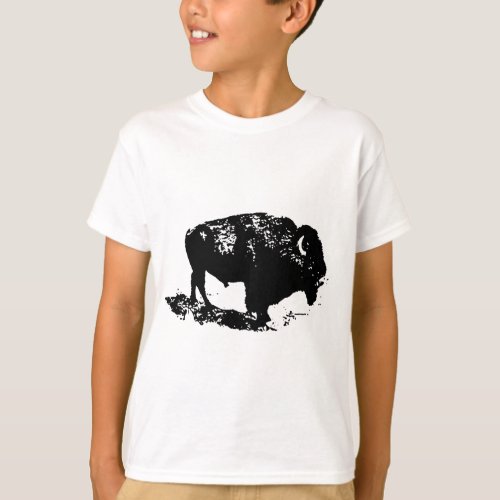 Pop Art Black White Buffalo Bison Silhouette T_Shirt