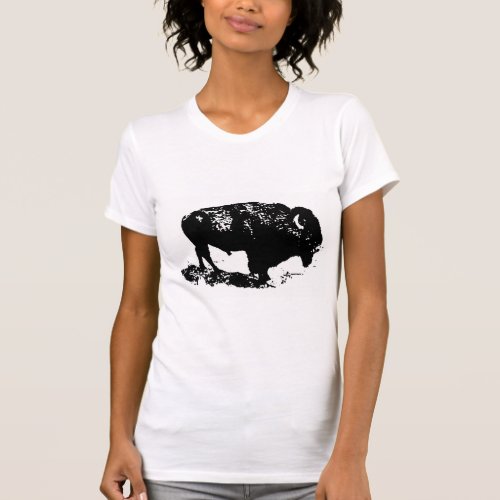 Pop Art Black White Buffalo Bison Silhouette T_Shirt