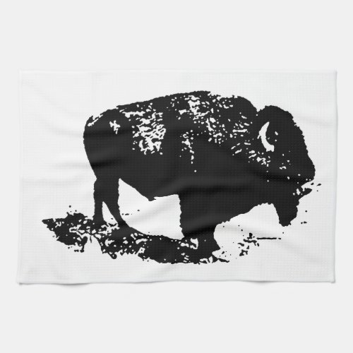 Pop Art Black White Buffalo Bison Silhouette Towel