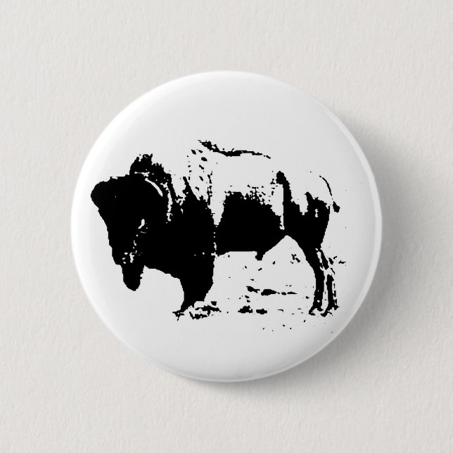 Pop Art Black & White Buffalo Silhouette Button (Front)
