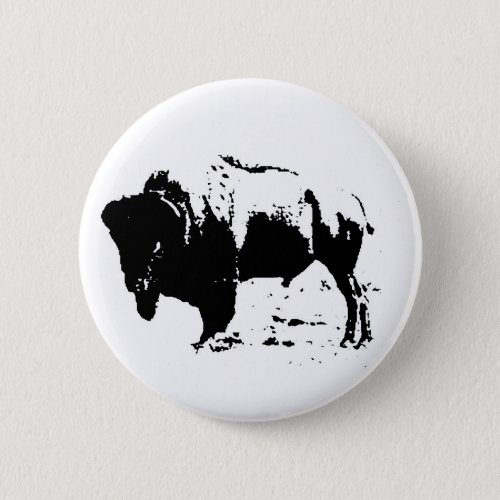 Pop Art Black  White Buffalo Silhouette Button