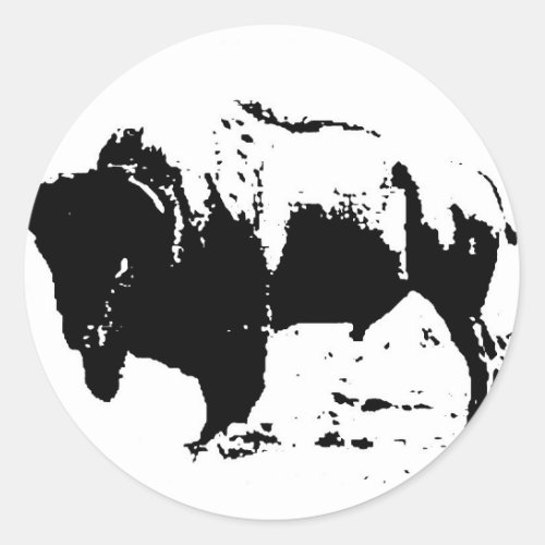 Pop Art Black  White Buffalo Silhouette Classic Round Sticker