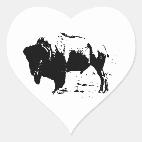 Pop Art Black  White Buffalo Silhouette Heart Sticker