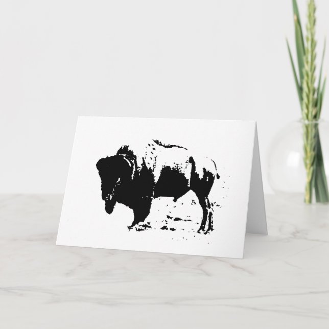 Pop Art Black & White Buffalo Silhouette Holiday Card (Front)