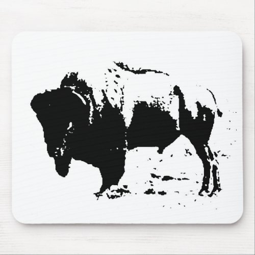 Pop Art Black  White Buffalo Silhouette Mouse Pad