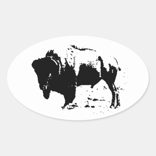 Pop Art Black  White Buffalo Silhouette Oval Sticker