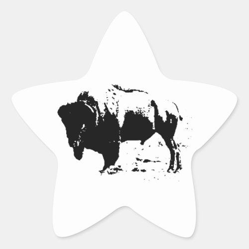 Pop Art Black  White Buffalo Silhouette Star Sticker