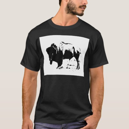 Pop Art Black  White Buffalo Silhouette T_Shirt