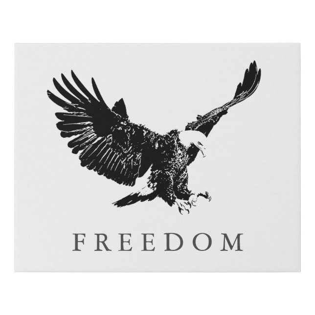 Pop Art Black White Freedom Eagle Landing Faux Canvas Print (Front)
