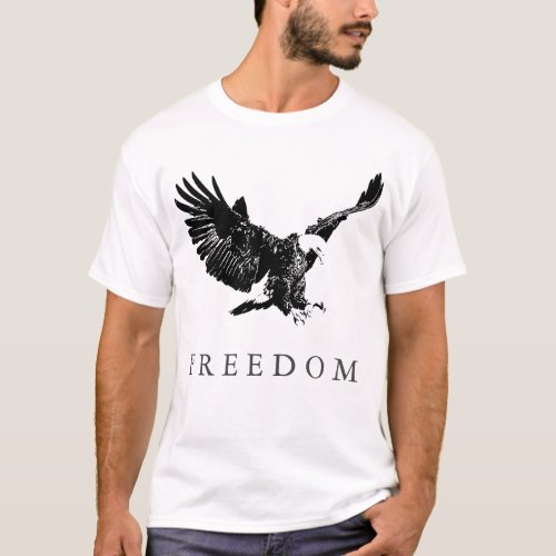 Pop Art Black White Freedom Eagle Landing T_Shirt