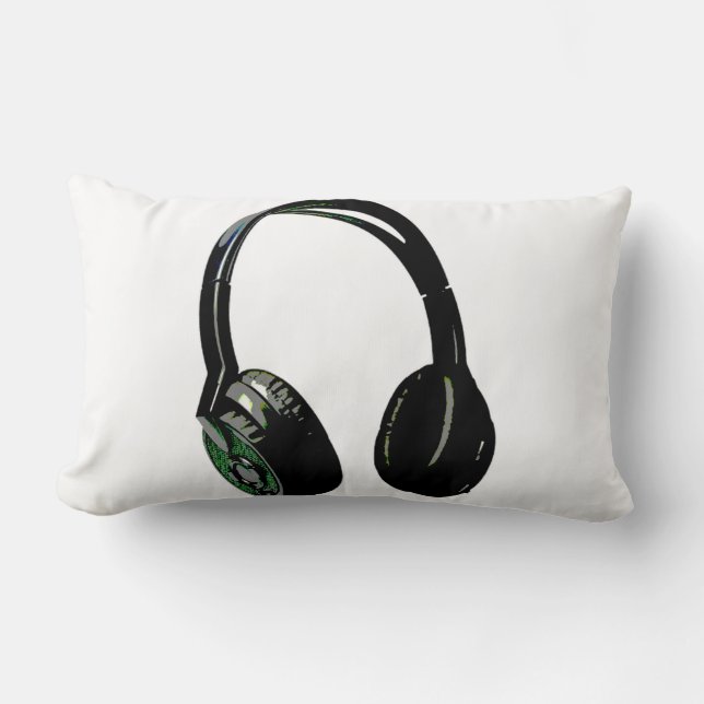 Pop Art Black & White Headphone Lumbar Pillow (Front)