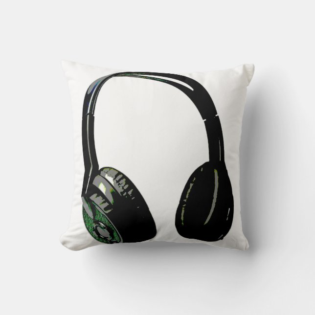 Pop Art Black & White Headphone Throw Pillow (Front)