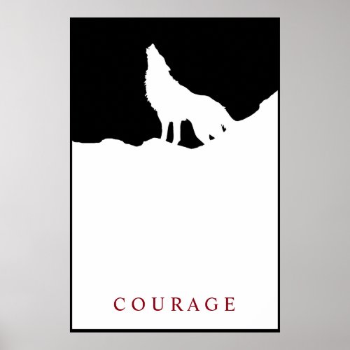 Pop Art Black  White Motivational Courage Wolf Poster