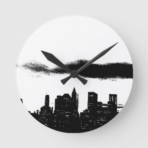 Pop Art Black White NYC New York City Round Clock