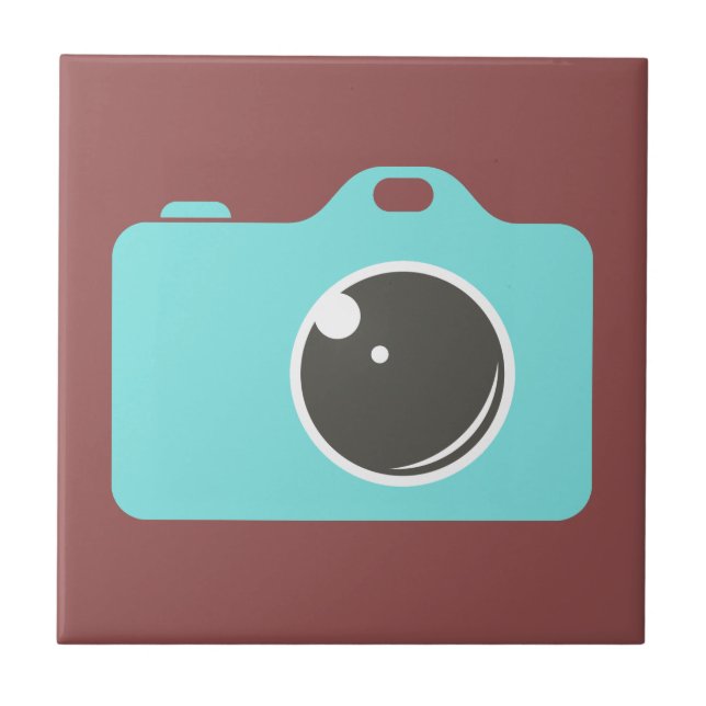 Pop Art Blue Camera Burgundy Ceramic Tile (Front)