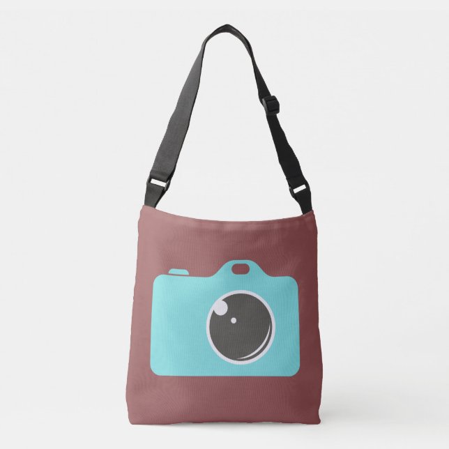 Pop Art Blue Camera Burgundy Crossbody Bag (Front)