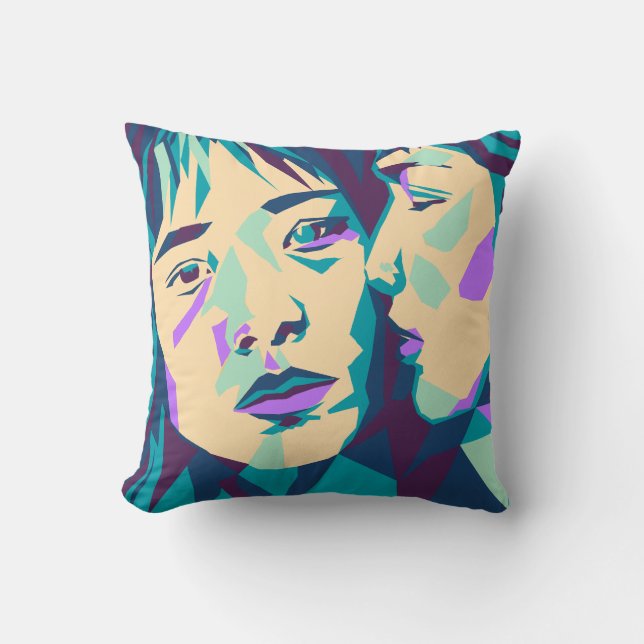 Pop Art | Blue Green and Cyan | Two Women Throw Pillow (Front)