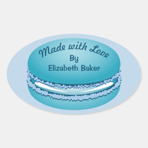 Pop Art Blue Macaron Cookie Personalized Oval Sticker