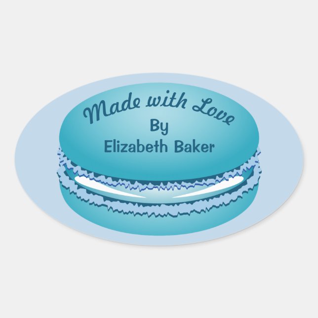 Pop Art Blue Macaron Cookie Personalized Oval Sticker (Front)