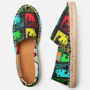 pop art blue red green yellow fun pandas espadrilles
