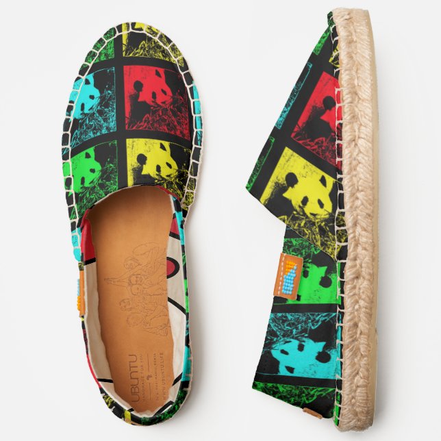 pop art blue red green yellow fun pandas espadrilles (Side)