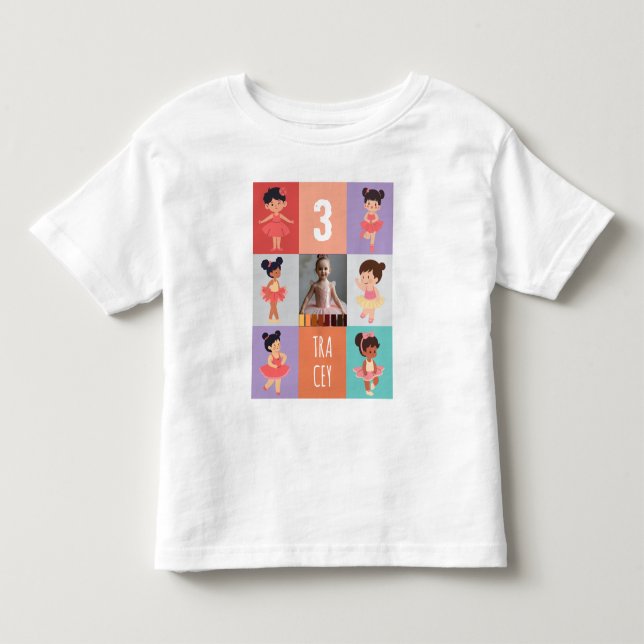 Pop Art Boxes Cartoon Ballet 3rd Birthday Photo Toddler T-shirt (Front)