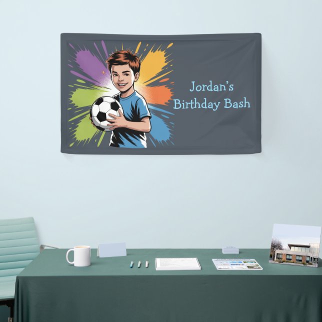 Pop Art Boys Soccer Birthday Bash Favor Banner (Tradeshow)
