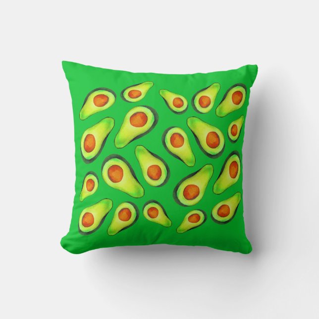 Pop art bright avocado green original watercolour throw pillow (Front)