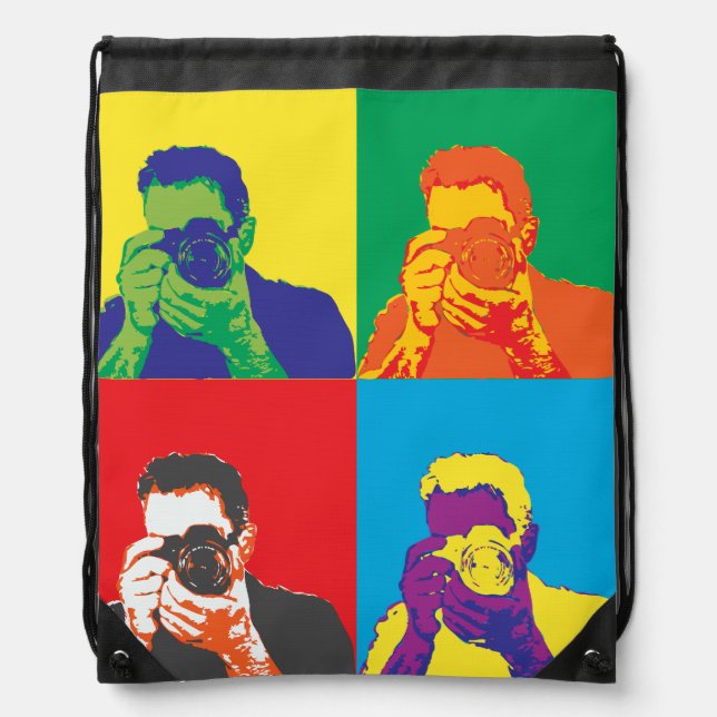 Pop Art Bright Colours Photographer Camera Drawstring Bag (Front)