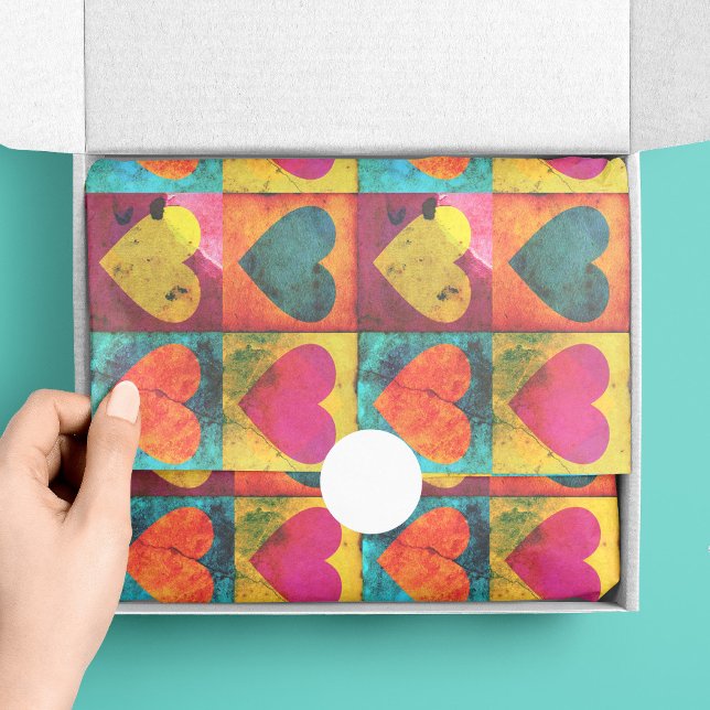 Pop Art Bright Distressed Heart Pattern Tissue Paper (Spice up your wrapping with this distressed valentine heart pop art tissue paper.)