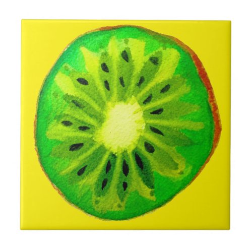 Pop art bright kiwi fruit original watercolour ceramic tile