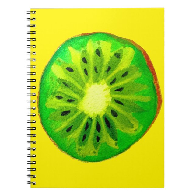 Pop art bright kiwi fruit original watercolour notebook (Front)