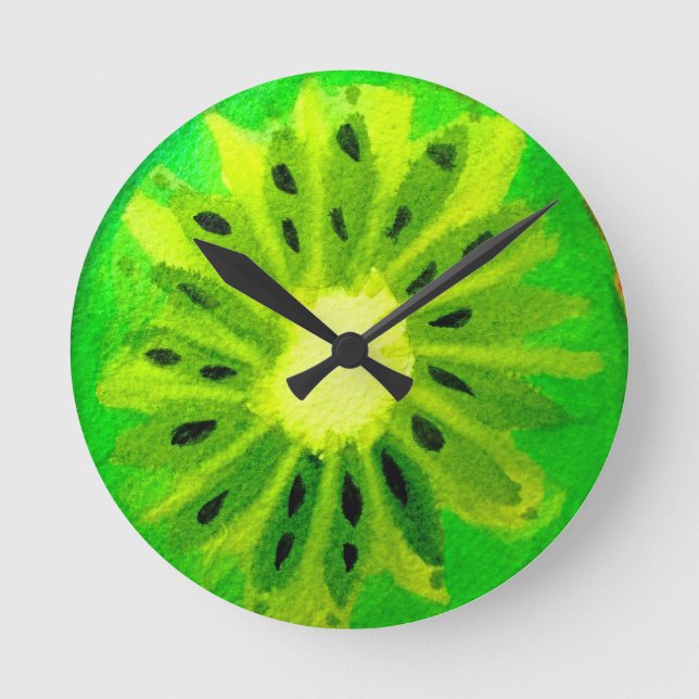 Pop art bright kiwi fruit original watercolour round clock (Front)