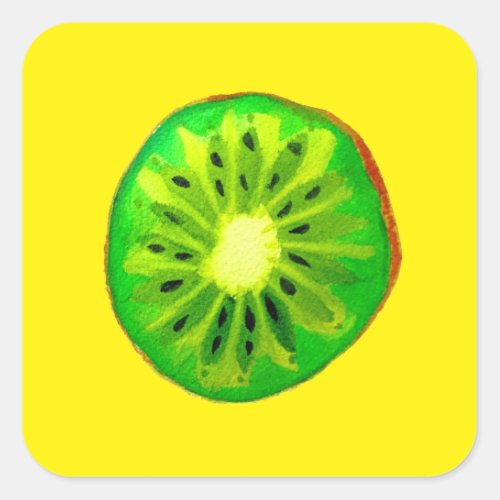 Pop art bright kiwi fruit original watercolour square sticker