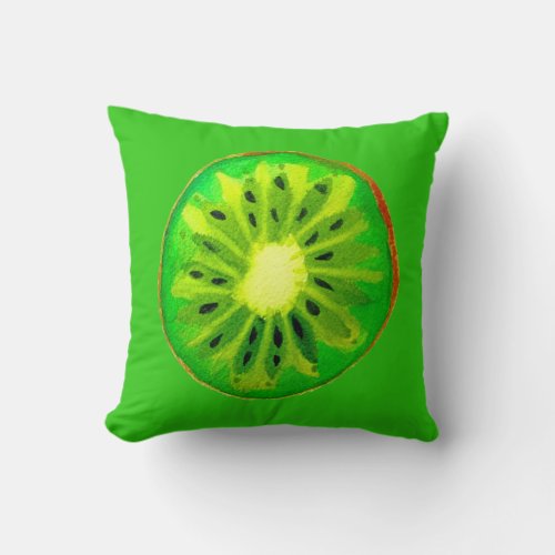 Pop art bright kiwi fruit original watercolour throw pillow