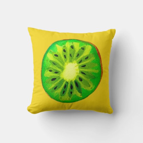 Pop art bright kiwi fruit original watercolour throw pillow