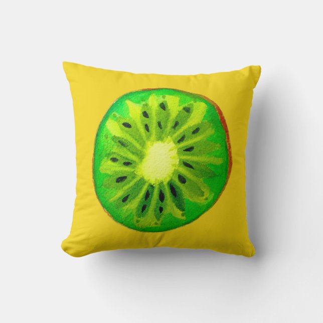 Pop art bright kiwi fruit original watercolour throw pillow (Front)