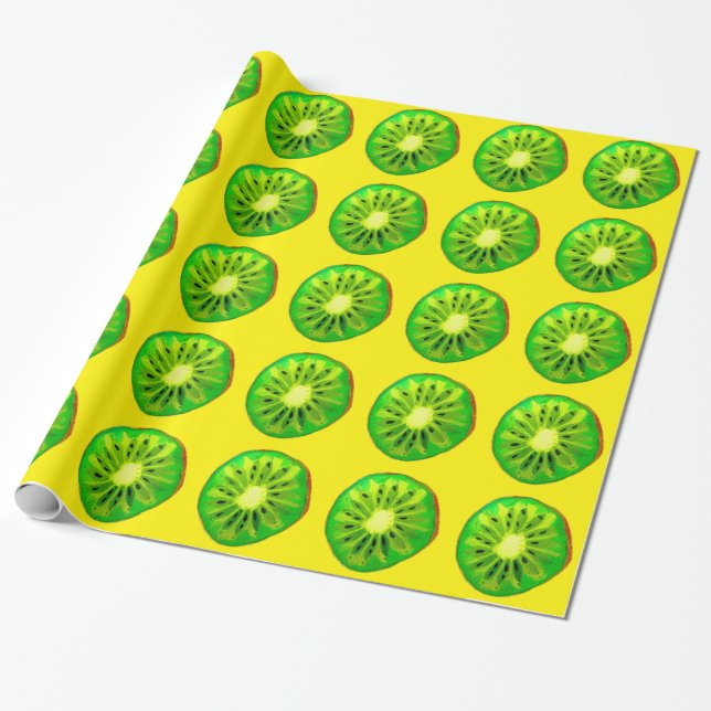 Pop art bright kiwi fruit original watercolour wrapping paper (Unrolled)