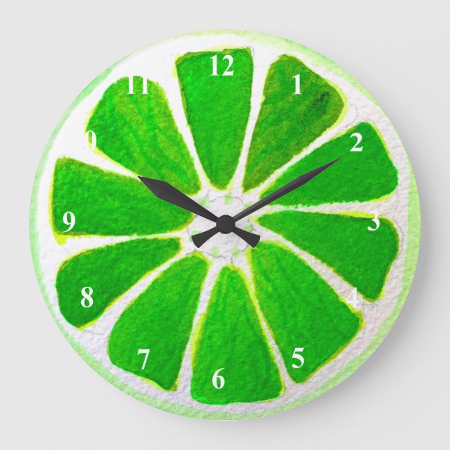 Pop art bright lime fruit original watercolour large clock (Front)