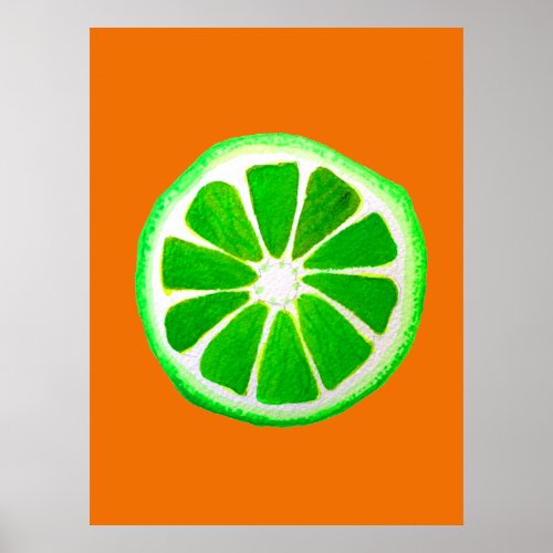 Pop art bright lime fruit original watercolour poster