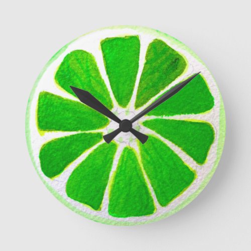 Pop art bright lime fruit original watercolour round clock
