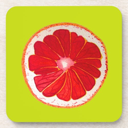 Pop art bright pink grapefruit watercolour beverage coaster