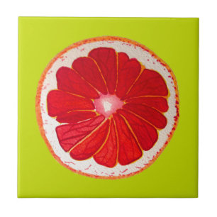 Pop art bright pink grapefruit watercolour ceramic tile
