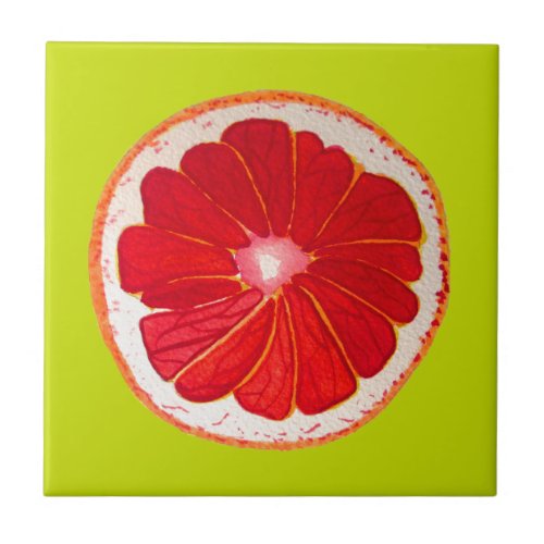 Pop art bright pink grapefruit watercolour ceramic tile