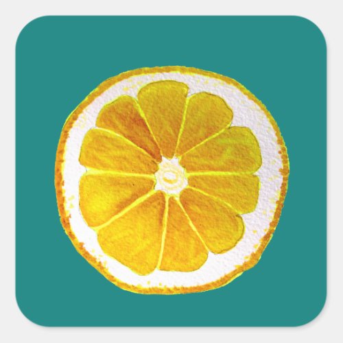 Pop art bright yellow lemon fruit  watercolour square sticker