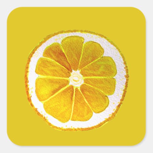 Pop art bright yellow lemon fruit  watercolour square sticker